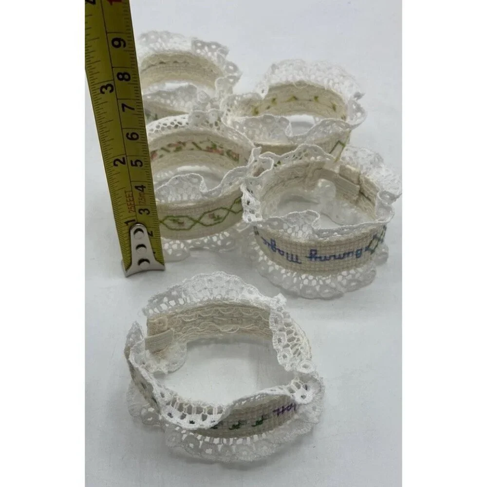 Vintage Cross Stitch Napkin Rings Handmade Easter Spring Dinner Party Set of 5